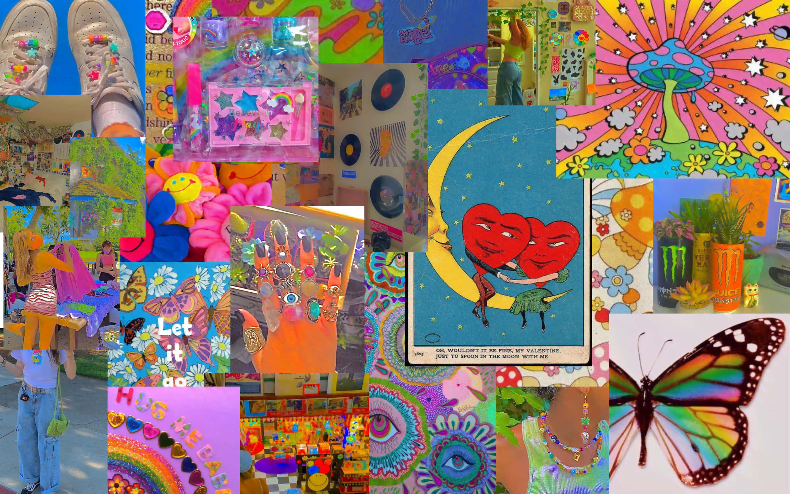 Kidcore, Jumble Art, psychedelic art, 2K Desktop Wallpaper