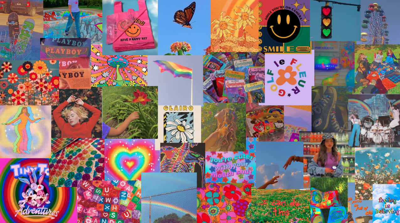 Kidcore, retro pop art, rainbows, SD Desktop Wallpaper