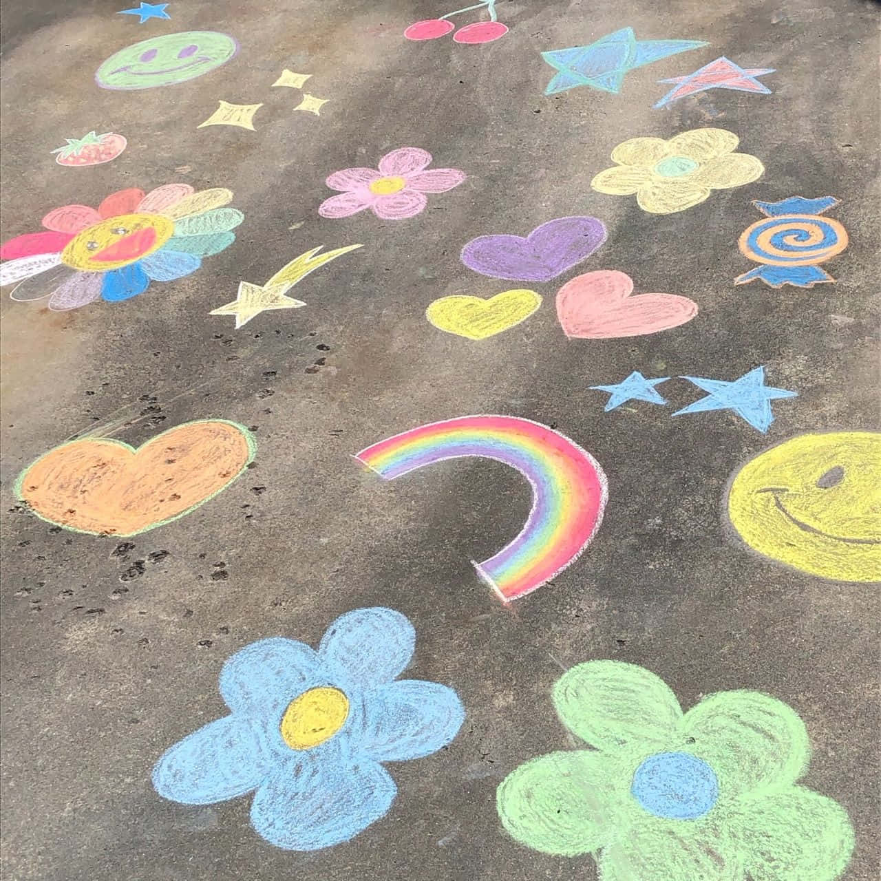 kidcore aesthetic, chalk drawings, flowers, HD Desktop Wallpaper