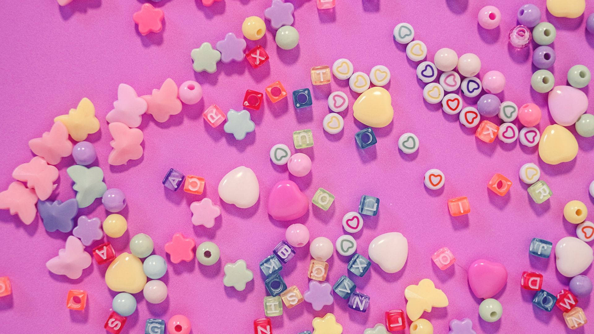 Kidcore Desktop, pastel-colored beads, letter blocks, Full HD Desktop Wallpaper
