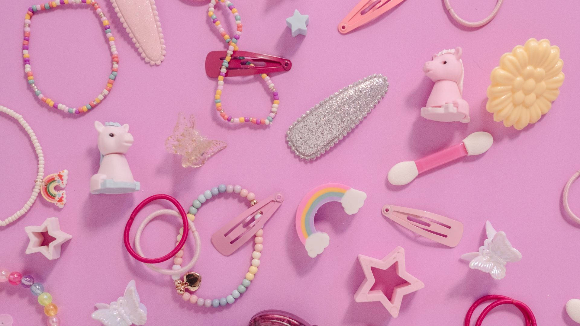 pastel pink, unicorn hair clips, rainbow accessories, Full HD Desktop Wallpaper