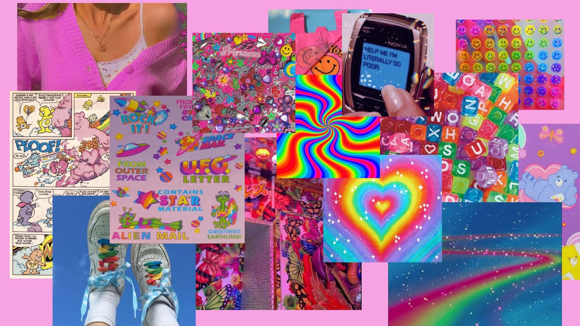 Kidcore, 90s nostalgia, pink sweaters, Full HD Desktop Wallpaper