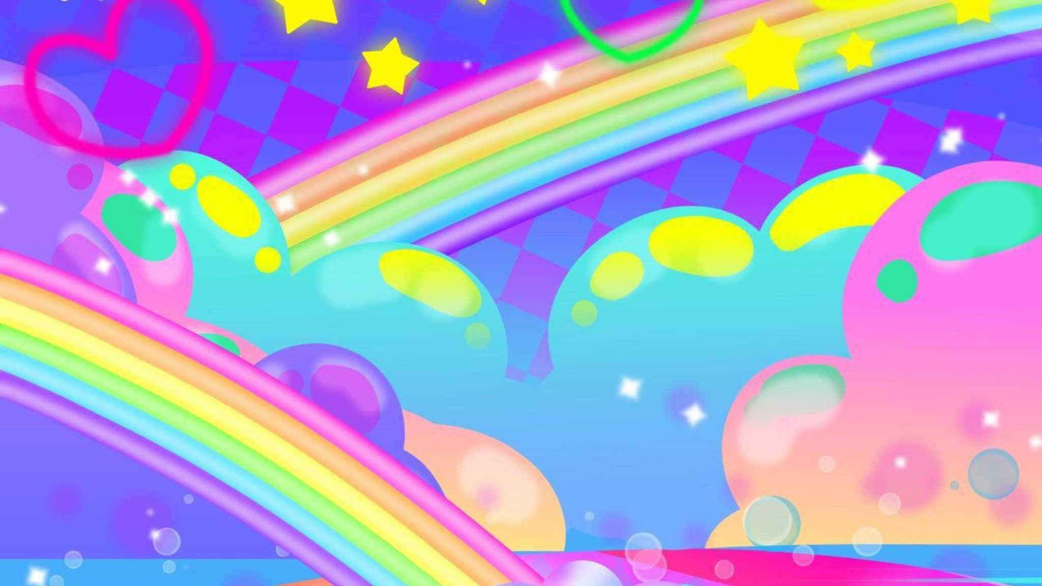 Kidcore Desktop, rainbow arcs, pastel clouds, Full HD Desktop Wallpaper