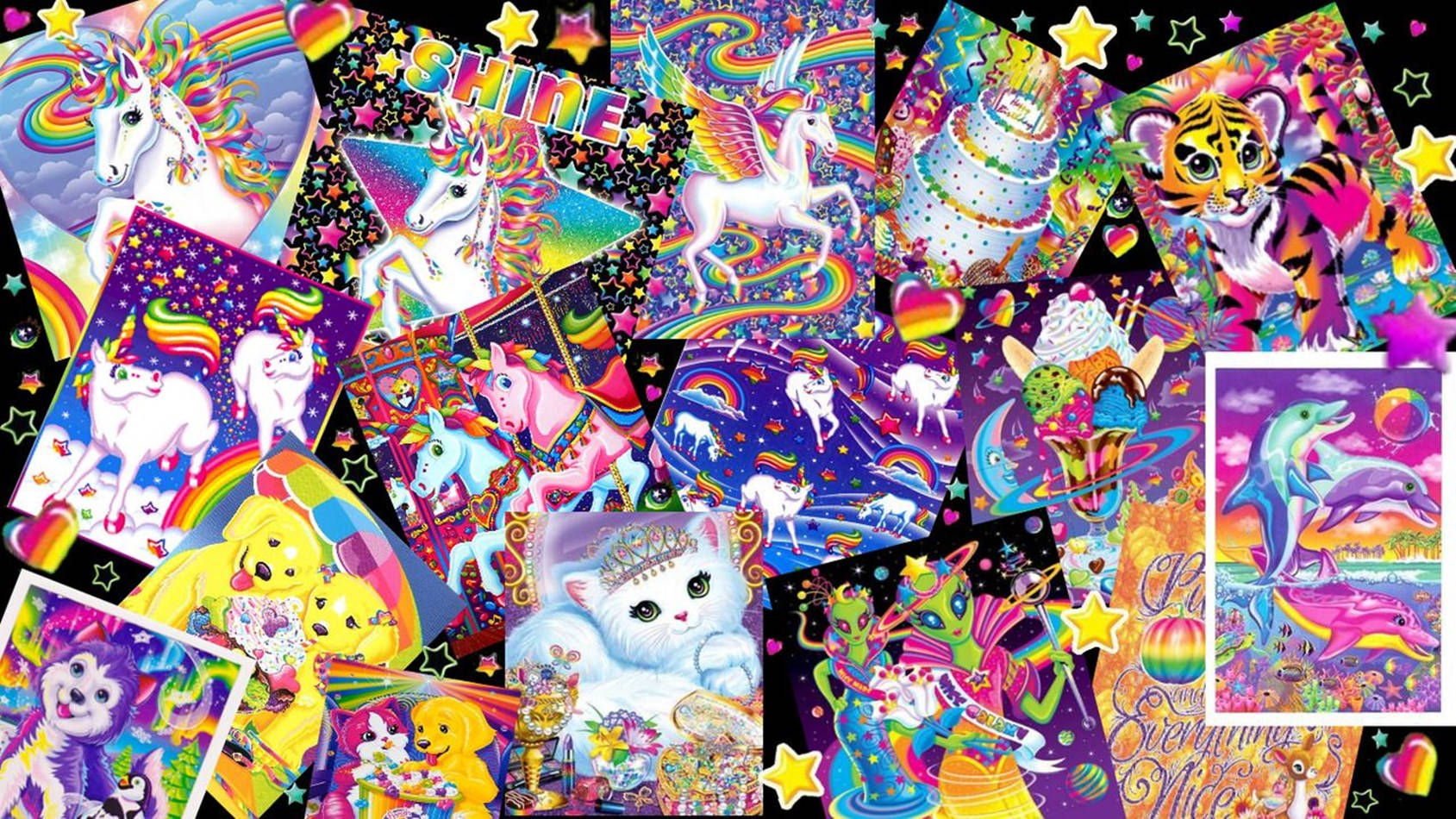 Kidcore Desktop, cartoon unicorns, tigers, HD Desktop Wallpaper