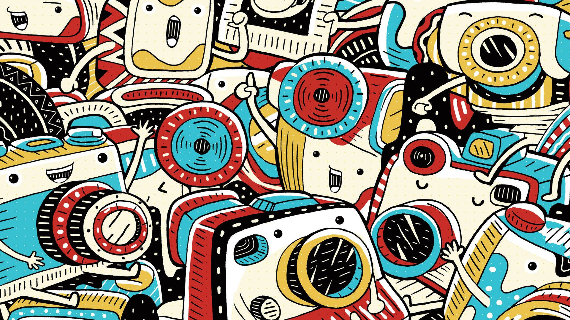 Old School Camera, Kidcore Desktop, cartoon illustration, Full HD Desktop Wallpaper