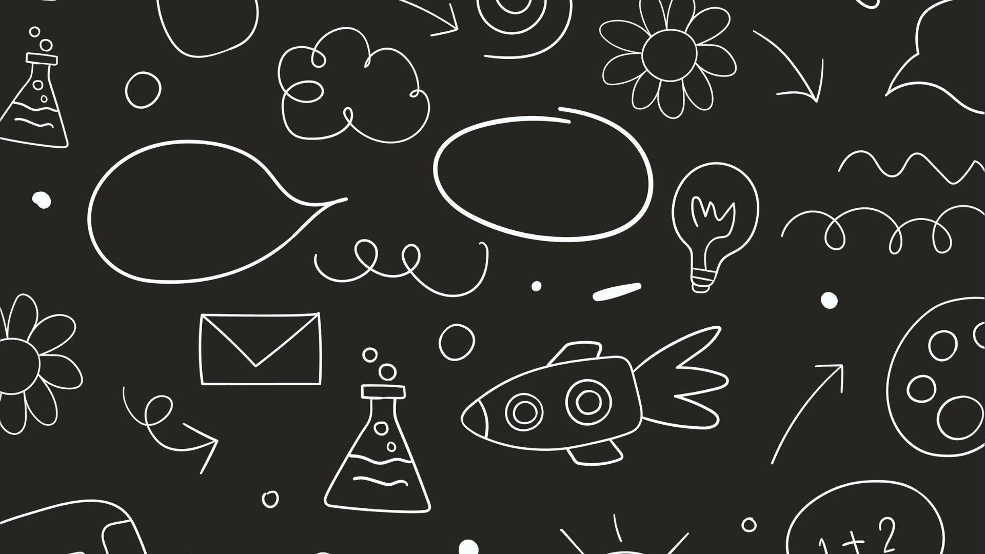 kidcore desktop, white chalk-style doodles, rockets, Full HD Desktop Wallpaper