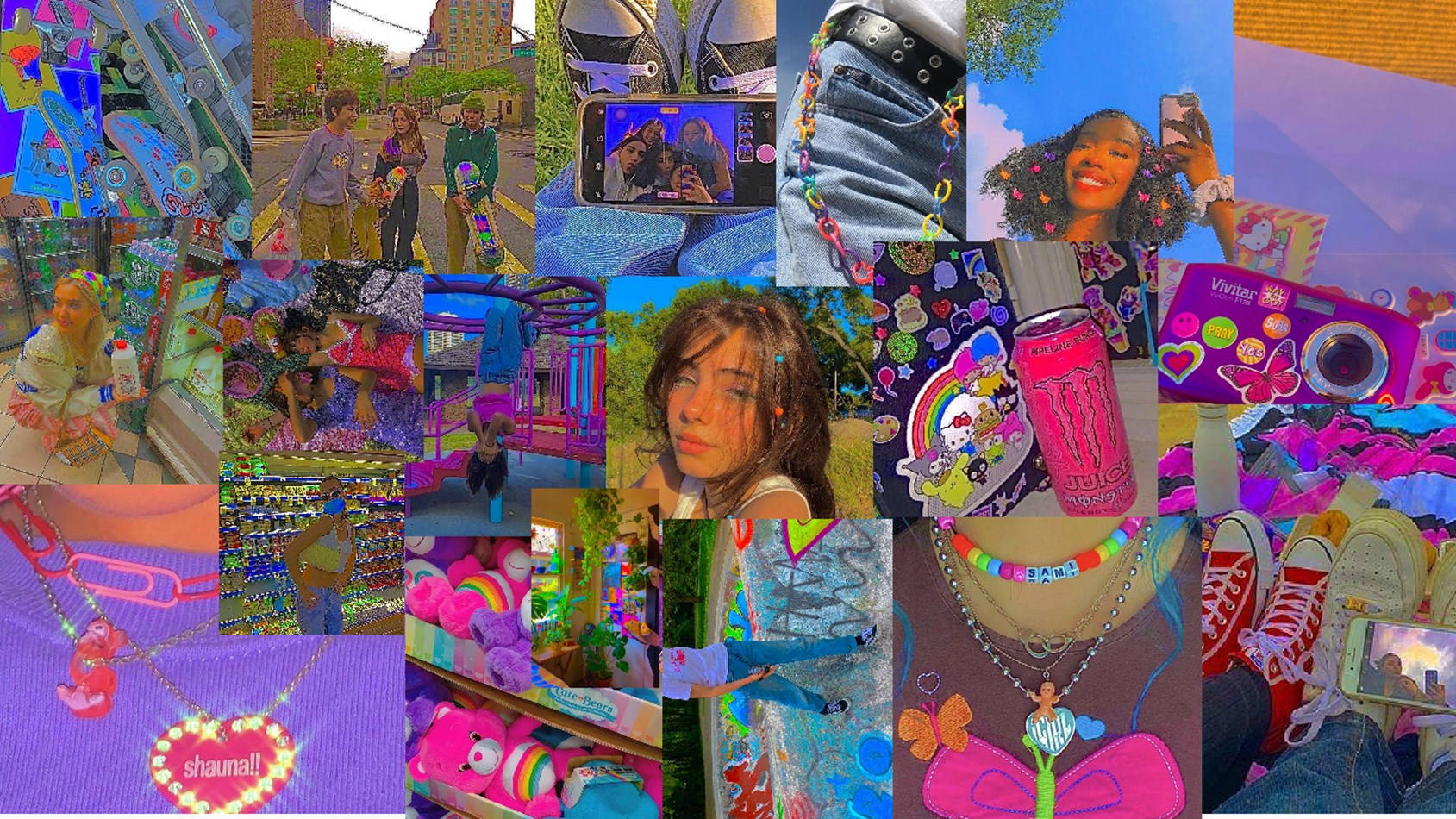 Kidcore Desktop, vibrant collage, youthful pop culture moments, HD Desktop Wallpaper