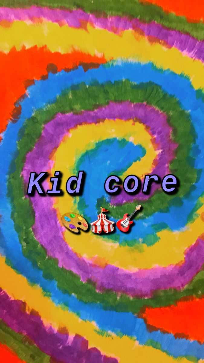 Kidcore Spiral Colors, vibrant spiral tie-dye background, kid core text, SD Phone Wallpaper