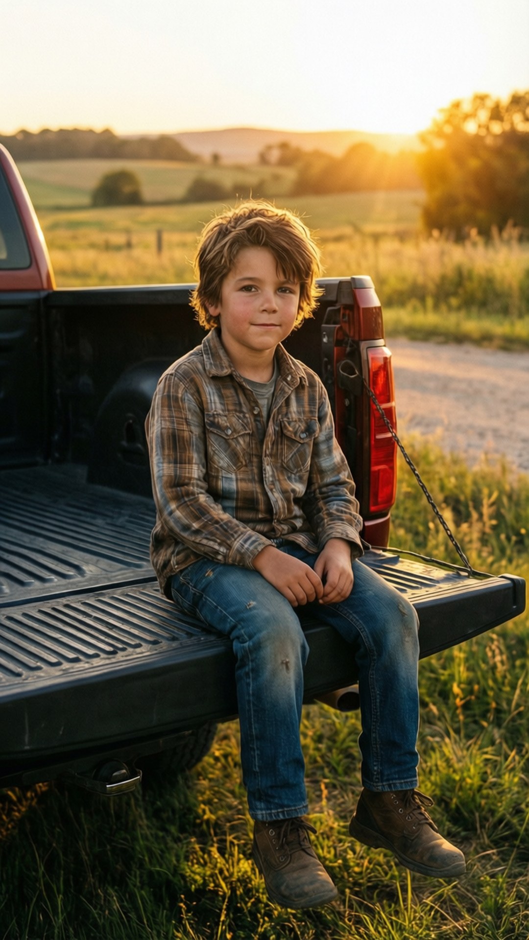Kidd G, truck tailgate, rural sunset, Full HD Phone Wallpaper