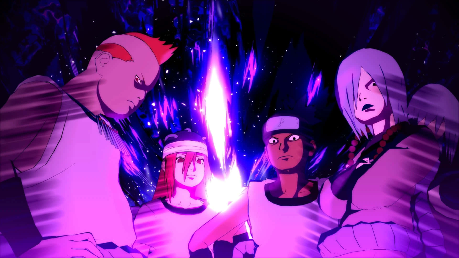 Kidomaru, glowing purple energy beam, dark mystical setting, Full HD Desktop Wallpaper