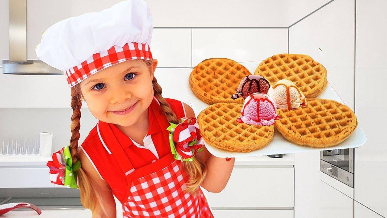 Kids Diana Show, red checkered chef's outfit, golden waffles, HD Desktop Wallpaper