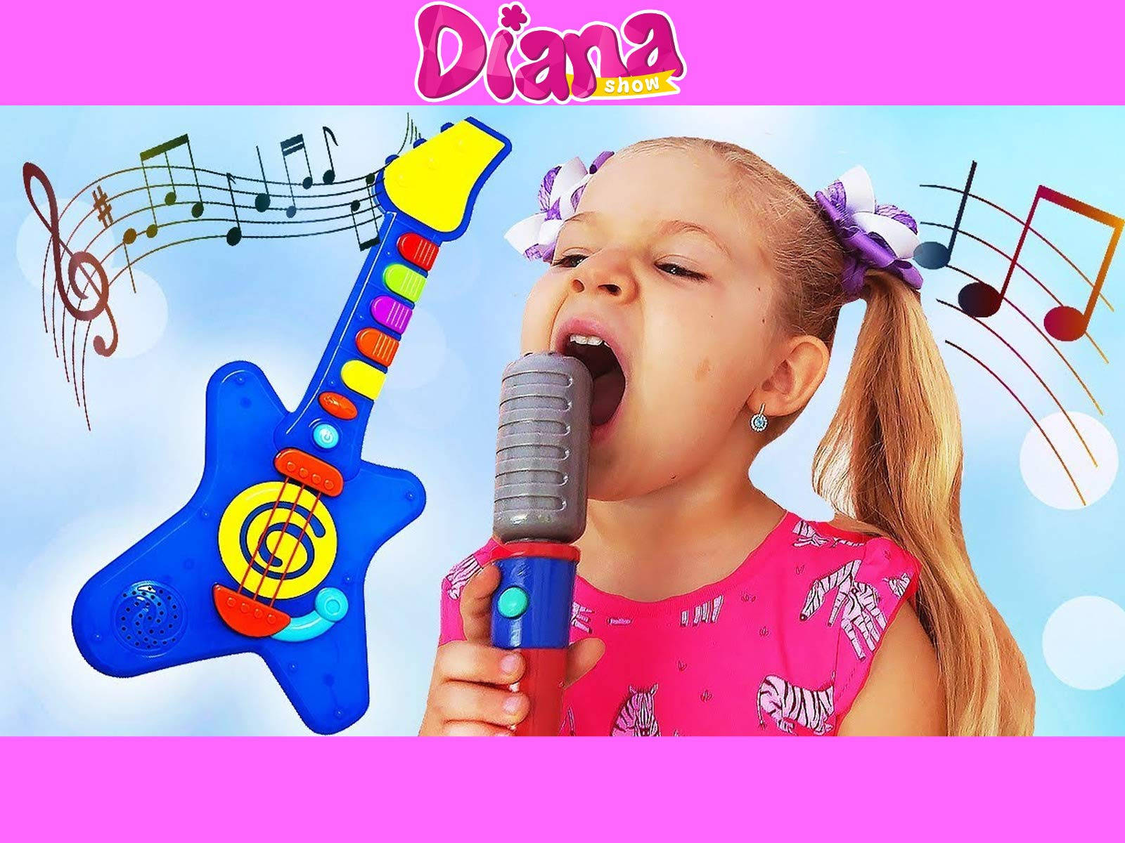 Kids Diana Show, toy microphone, colorful plastic guitar, HD Desktop Wallpaper