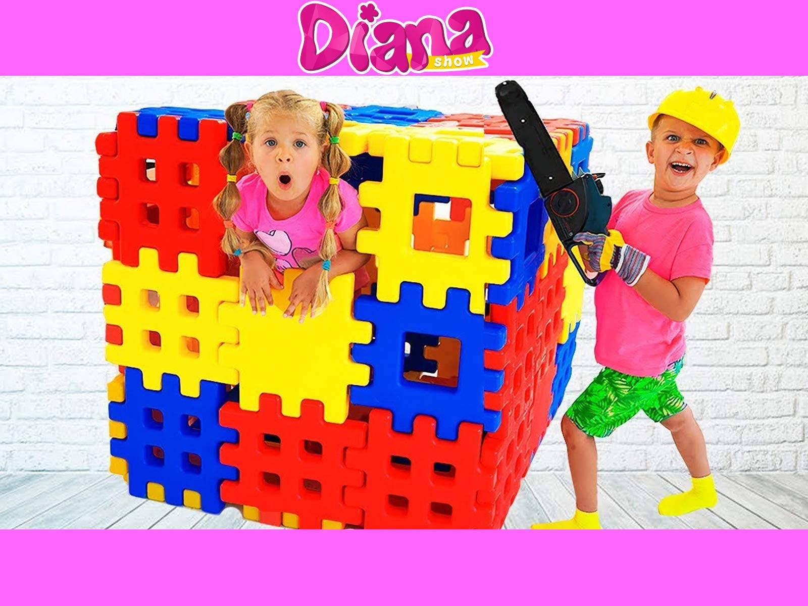 Kids Diana Show, giant colorful foam block structure, white brick wall, HD Desktop Wallpaper