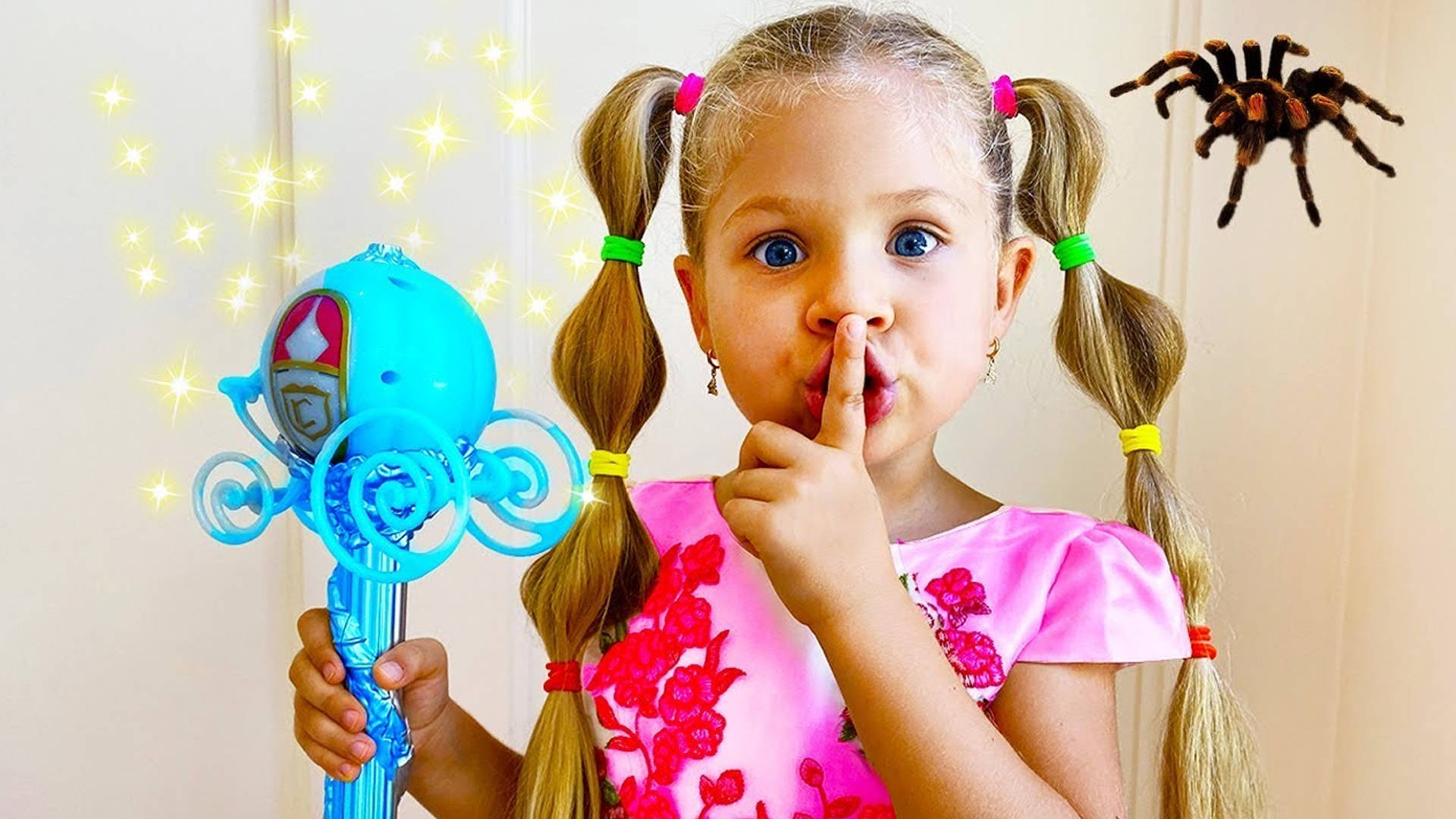 Kids Diana Show, pigtails, glowing blue toy wand, Full HD Desktop Wallpaper