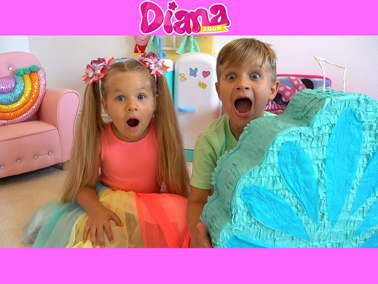 Kids Diana Show, pastel colors, blue piñata, HD Desktop Wallpaper