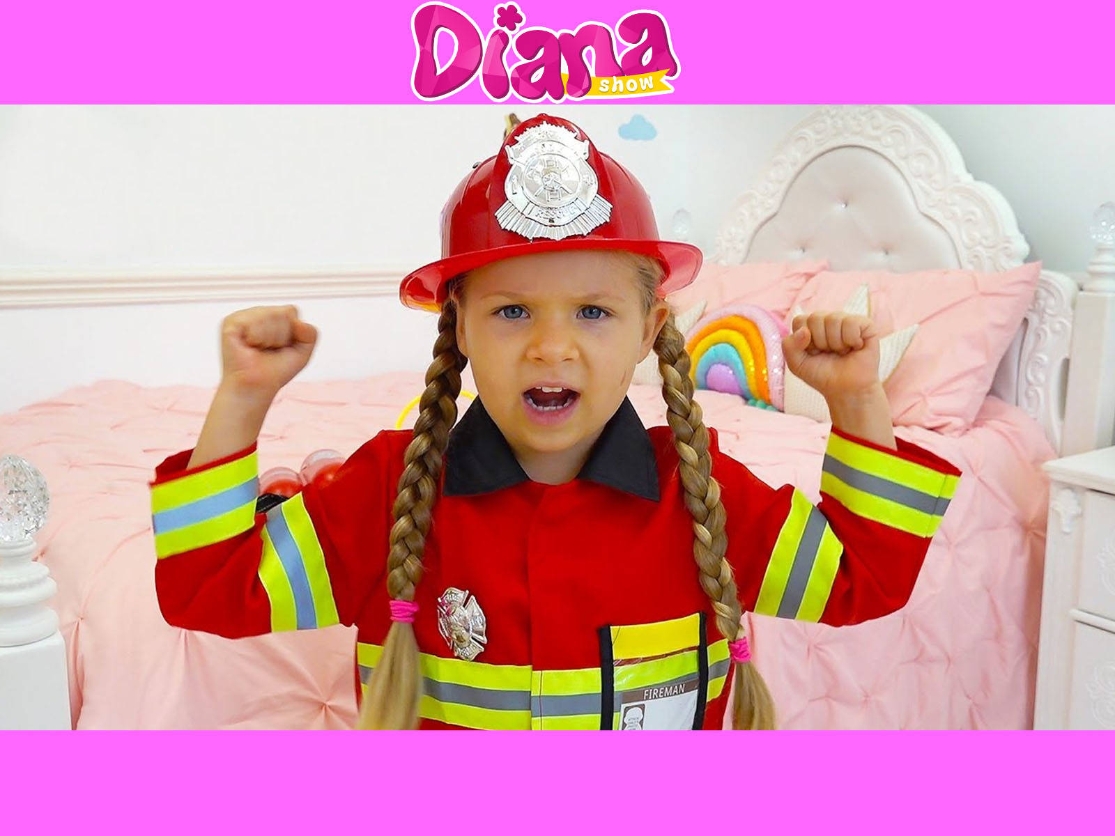 Kids Diana Show, red firefighter costume, braids, HD Desktop Wallpaper