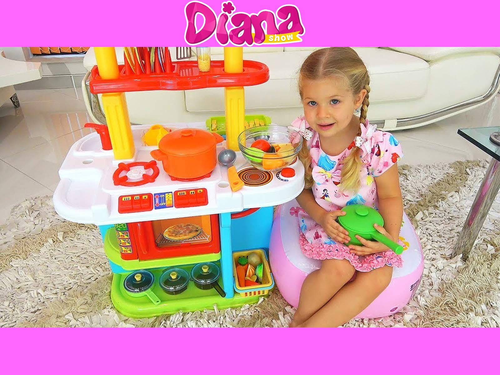 Kids Diana Show, toy kitchen, pink stool, HD Desktop Wallpaper