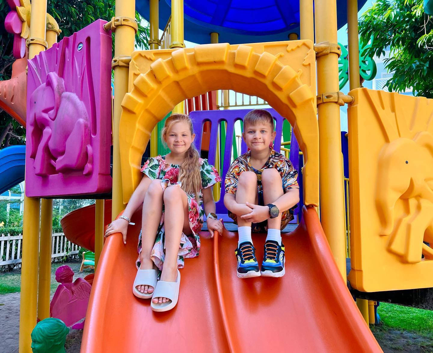 Kids Diana Show, playground, bright orange slide, HD Desktop Wallpaper