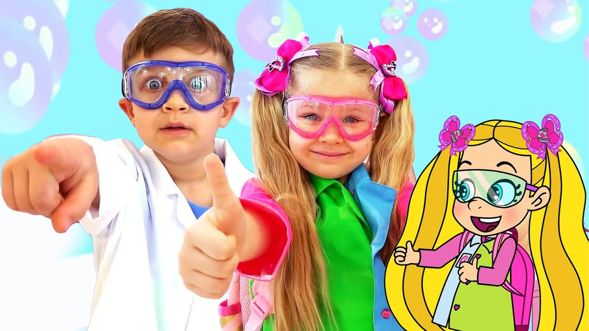 Kids Diana Show, lab coats, goggles, Full HD Desktop Wallpaper