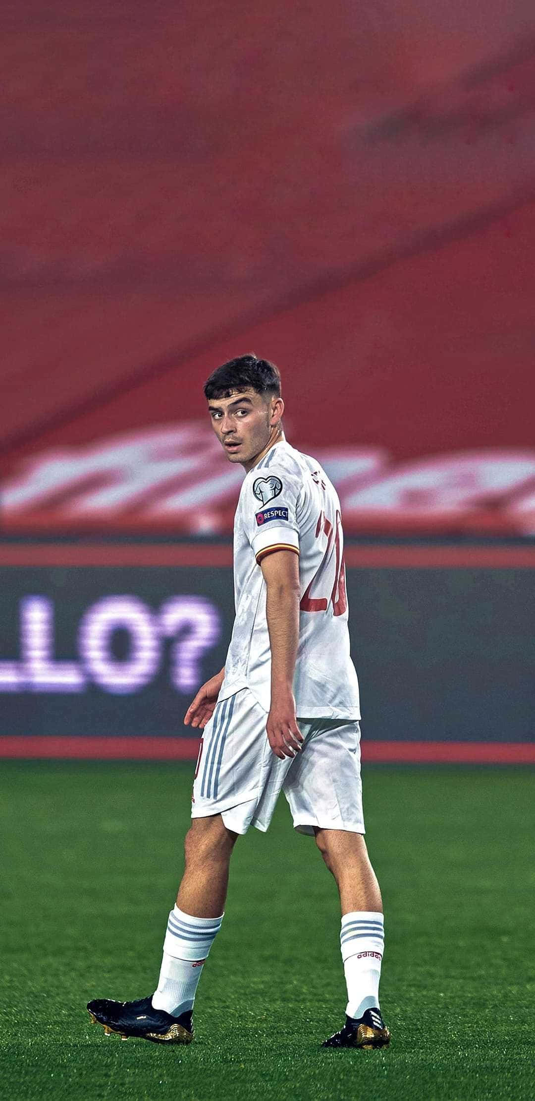 soccer player, white kit, green pitch, Full HD Phone Wallpaper
