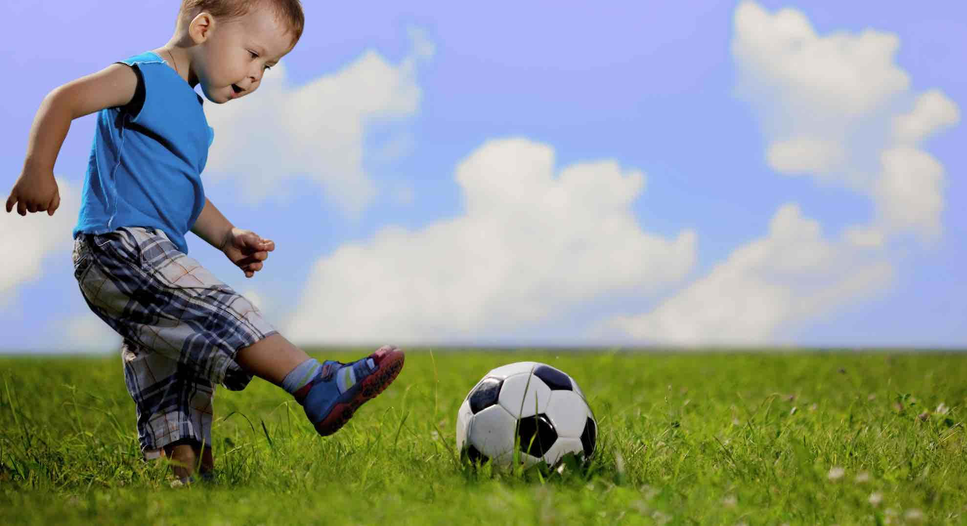 young boy, blue shirt, soccer ball, Full HD Desktop Wallpaper