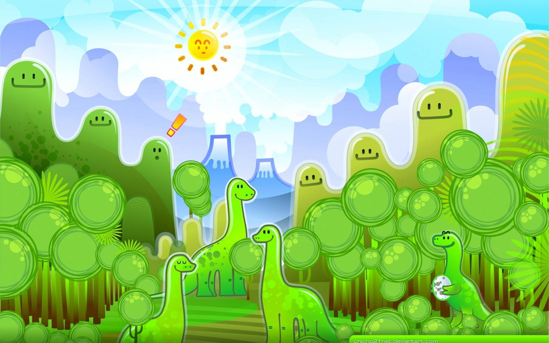 kids, dinosaur, green dinosaurs, Full HD Desktop Wallpaper