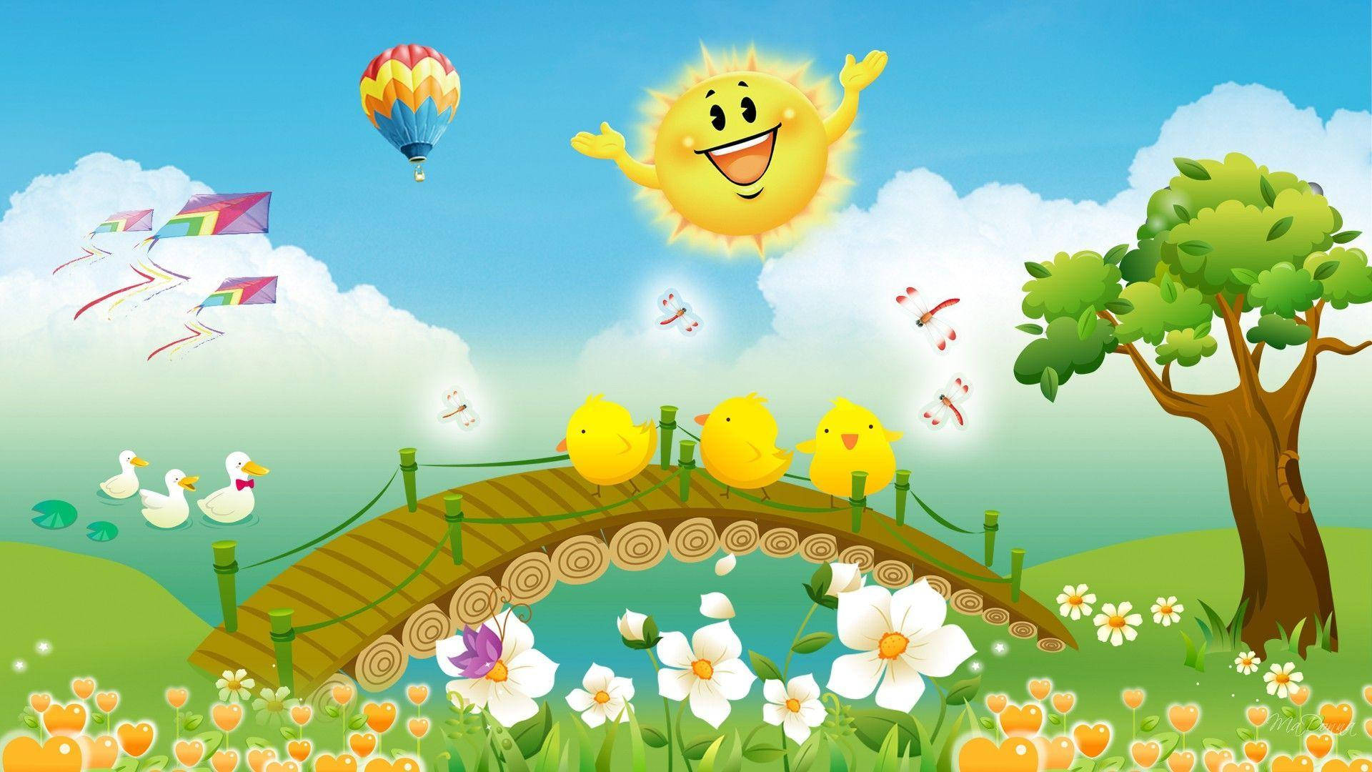 Kids, summer, ducklings, Full HD Desktop Wallpaper