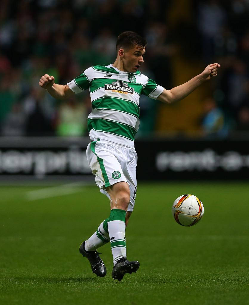 Kieran Tierney, green and white stripes, vibrant green pitch, SD Phone Wallpaper