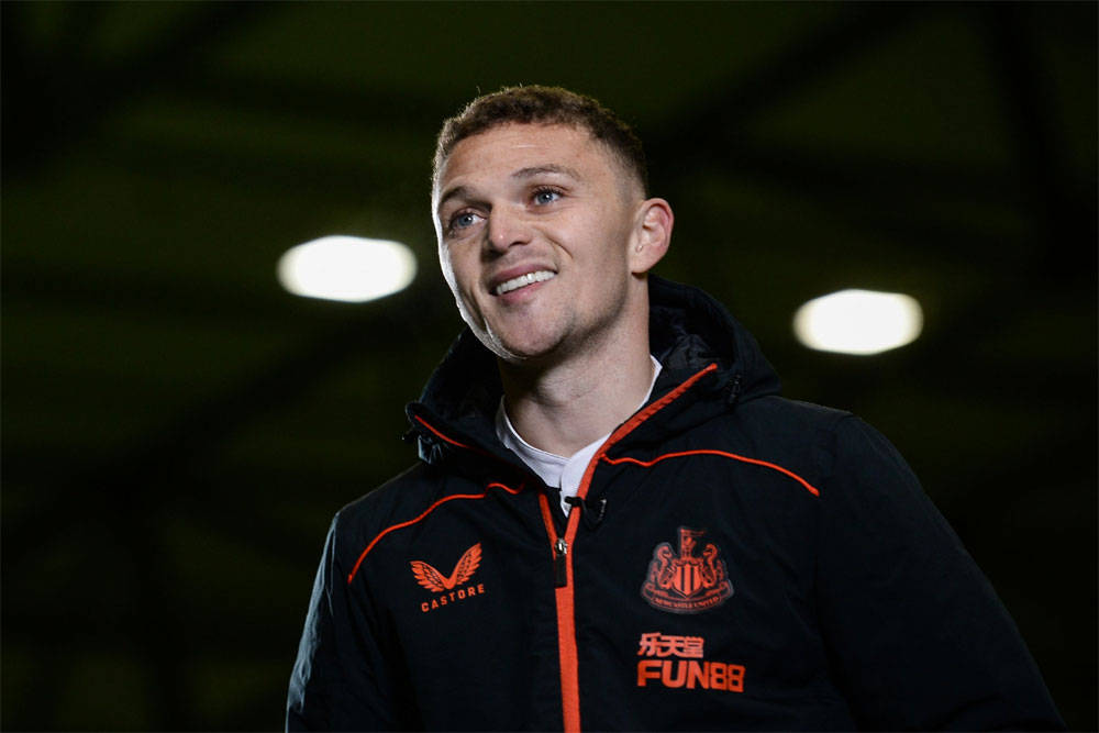 Kieran Trippier, black and orange sports jacket, dark blurred background, SD Desktop Wallpaper