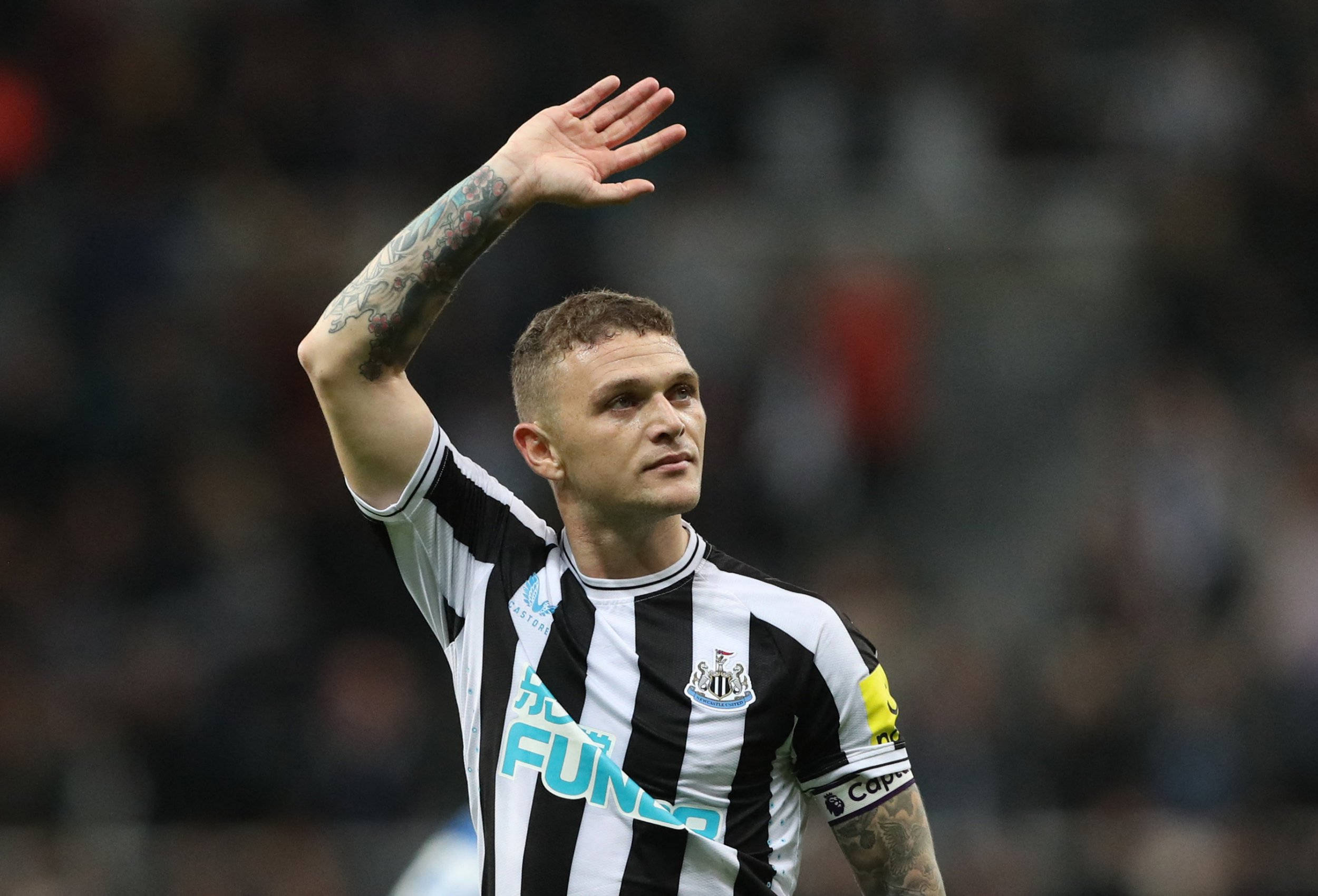 Kieran Trippier, black and white striped jersey, tattooed arms, Full HD Desktop Wallpaper