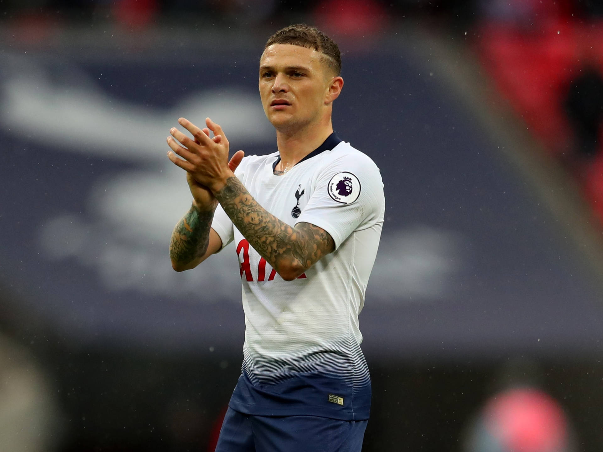 Kieran Trippier, white Tottenham kit, tattoos on arms, Full HD Desktop Wallpaper