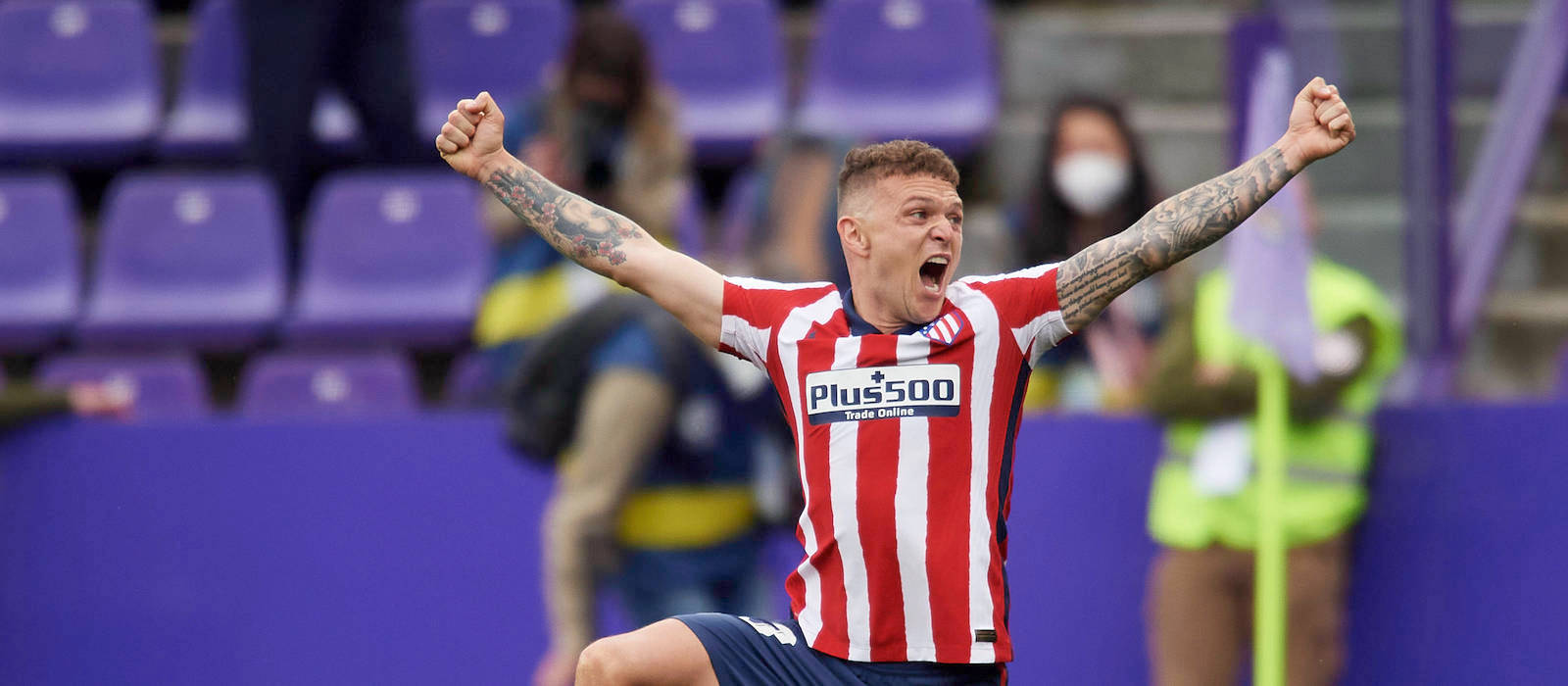 Kieran Trippier, red and white stripes, purple seats, HD Desktop Wallpaper