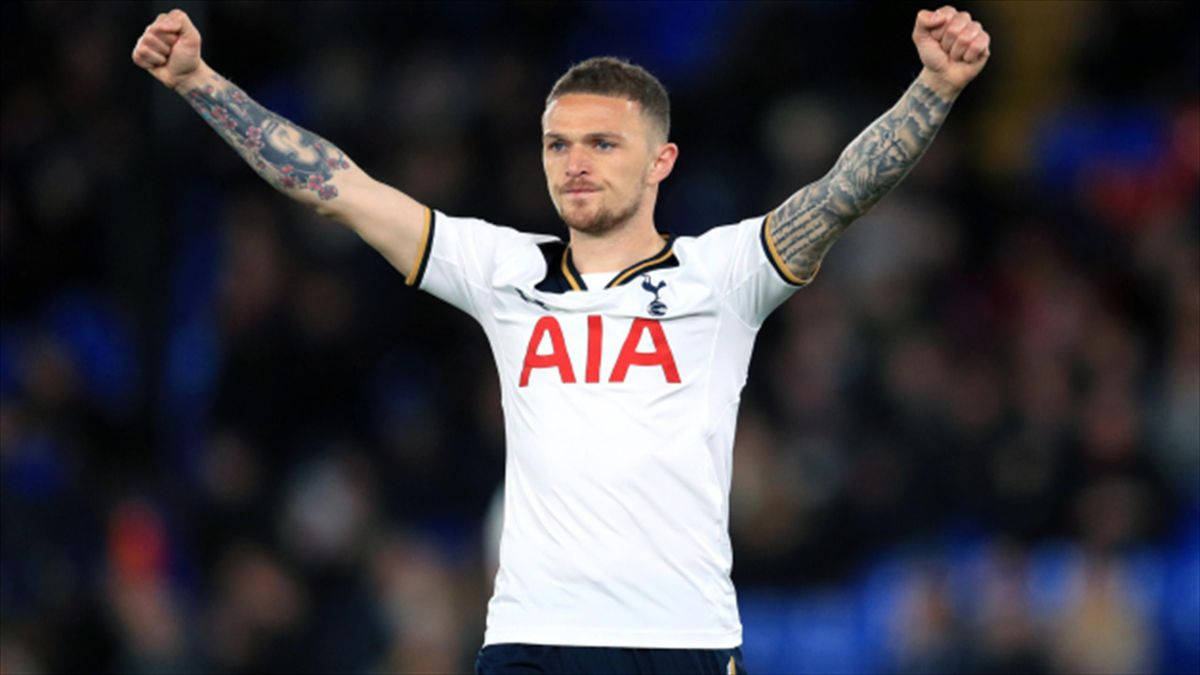 Kieran Trippier, white Tottenham jersey, stadium field, SD Desktop Wallpaper