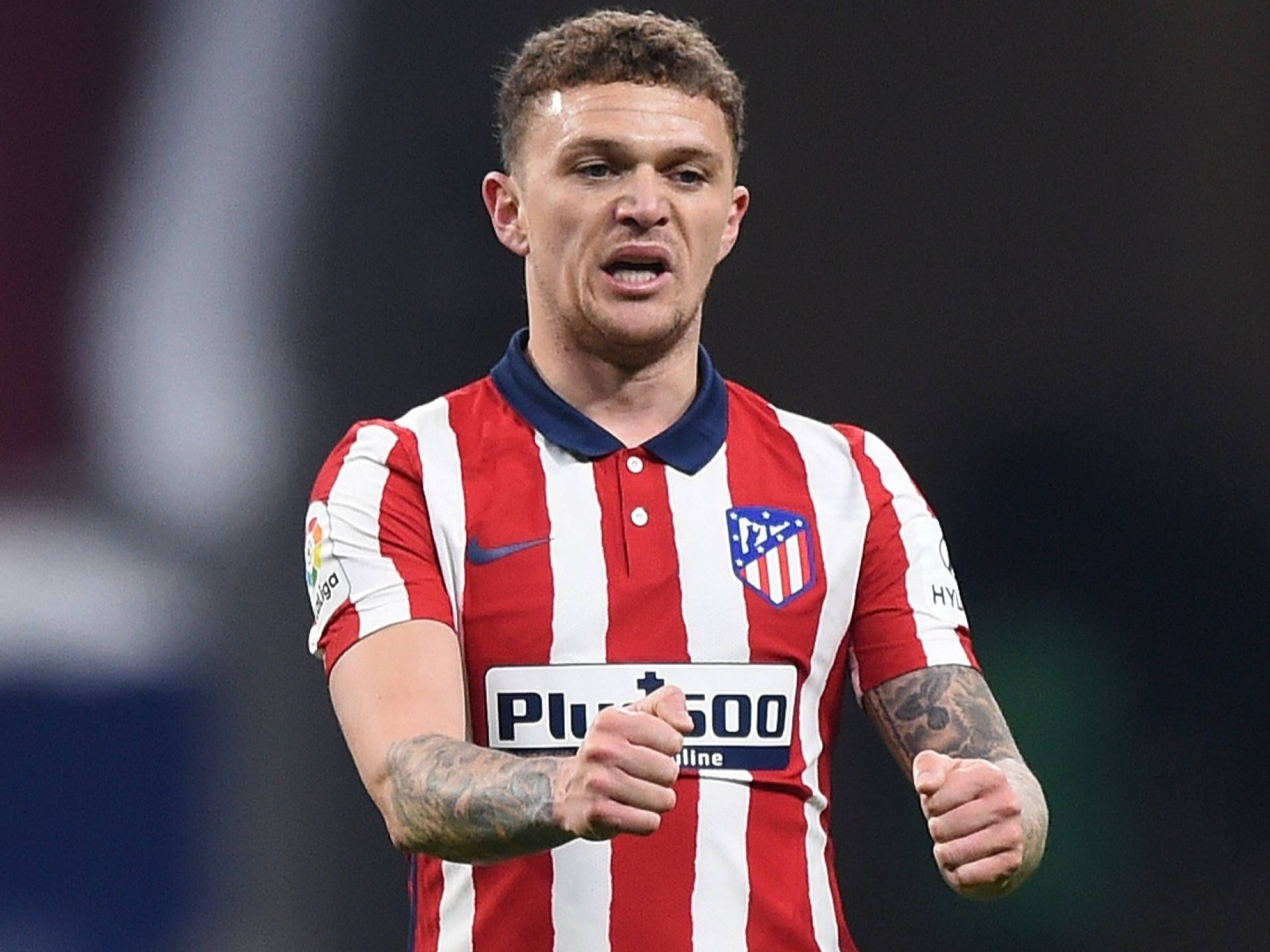 Kieran Trippier, red and white striped jersey, stadium lights, Full HD Desktop Wallpaper