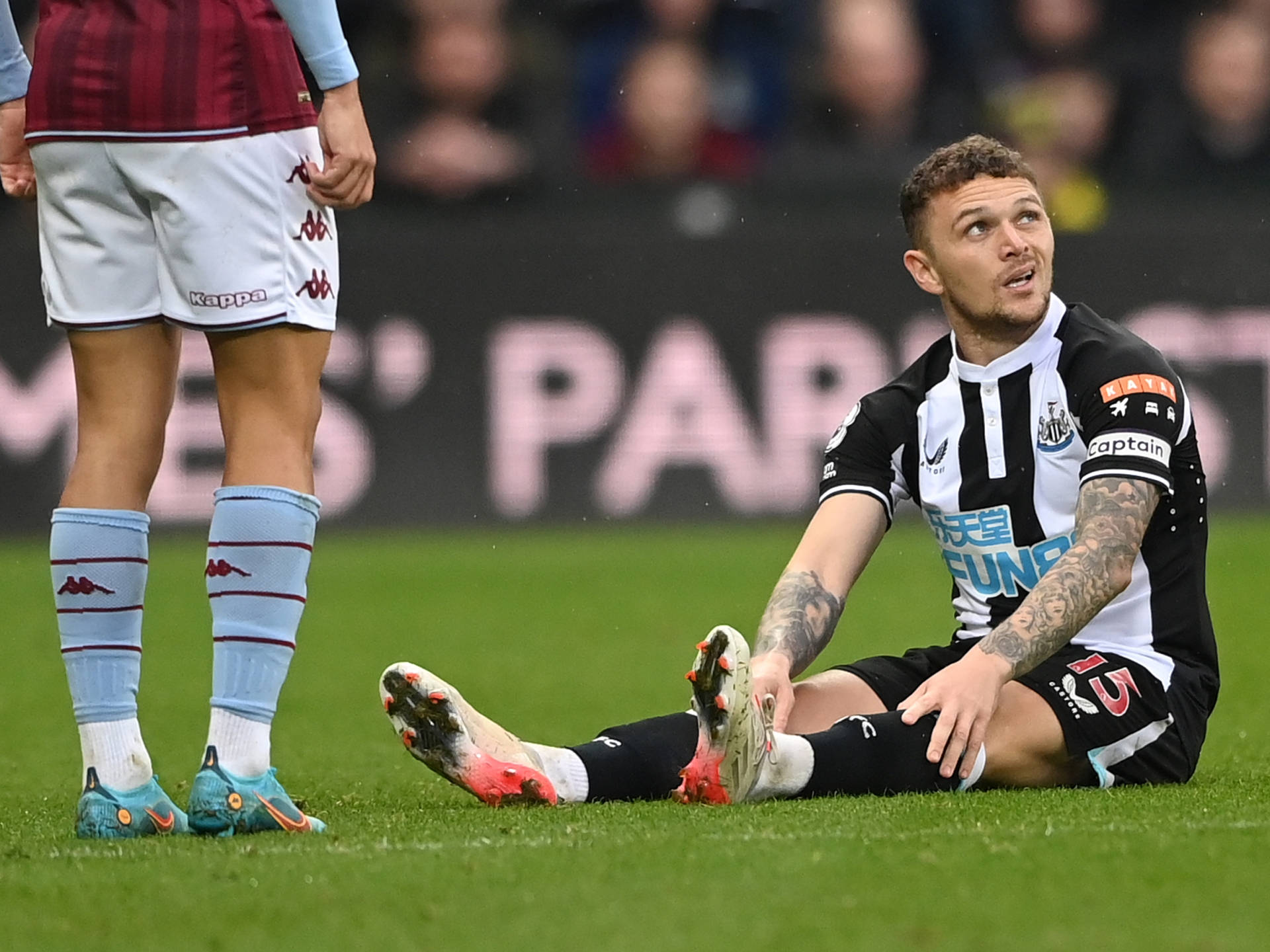 Kieran Trippier, black and white striped jersey, grass, Full HD Desktop Wallpaper