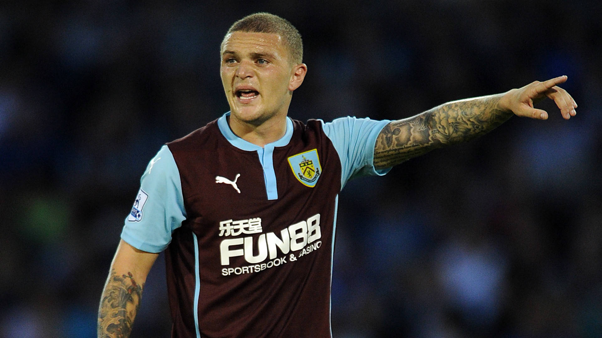 Kieran Trippier, maroon and light blue jersey, stadium lights, Full HD Desktop Wallpaper