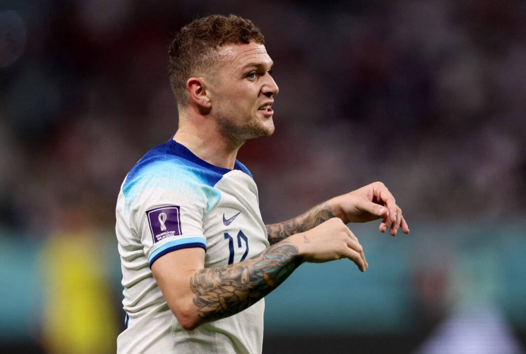 Kieran Trippier, white and blue jersey, stadium lights, SD Desktop Wallpaper