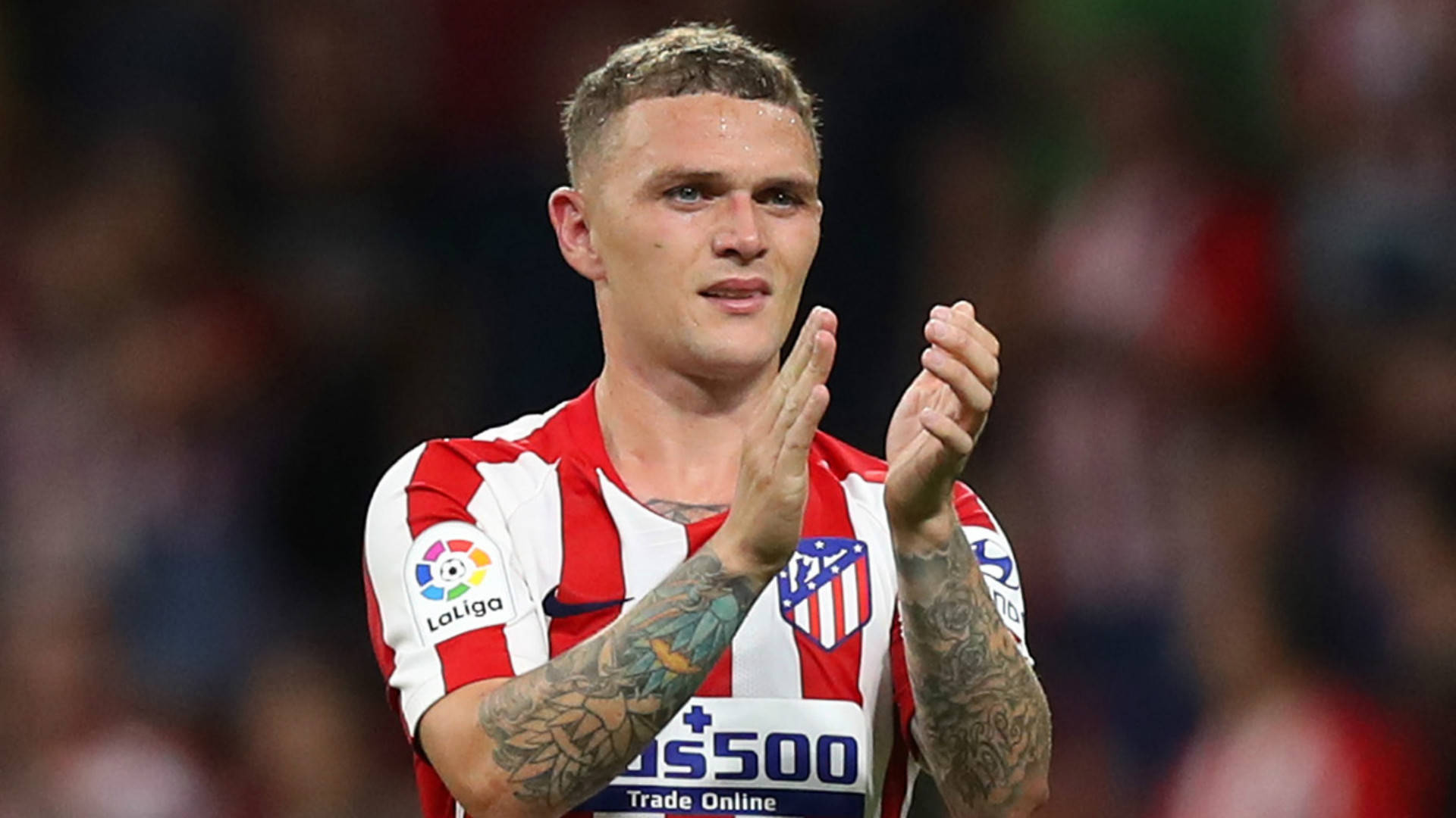 Kieran Trippier, red and white striped jersey, tattoos on arms, Full HD Desktop Wallpaper