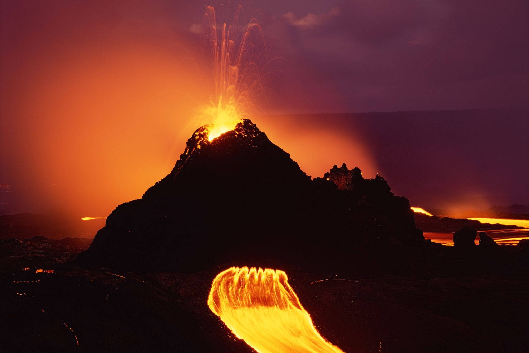 Kilauea Volcano, lava flowing, dark orange, Full HD Desktop Wallpaper