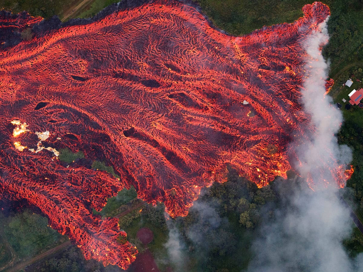 Kilauea Volcano, drone shot, lava flow, SD Desktop Wallpaper