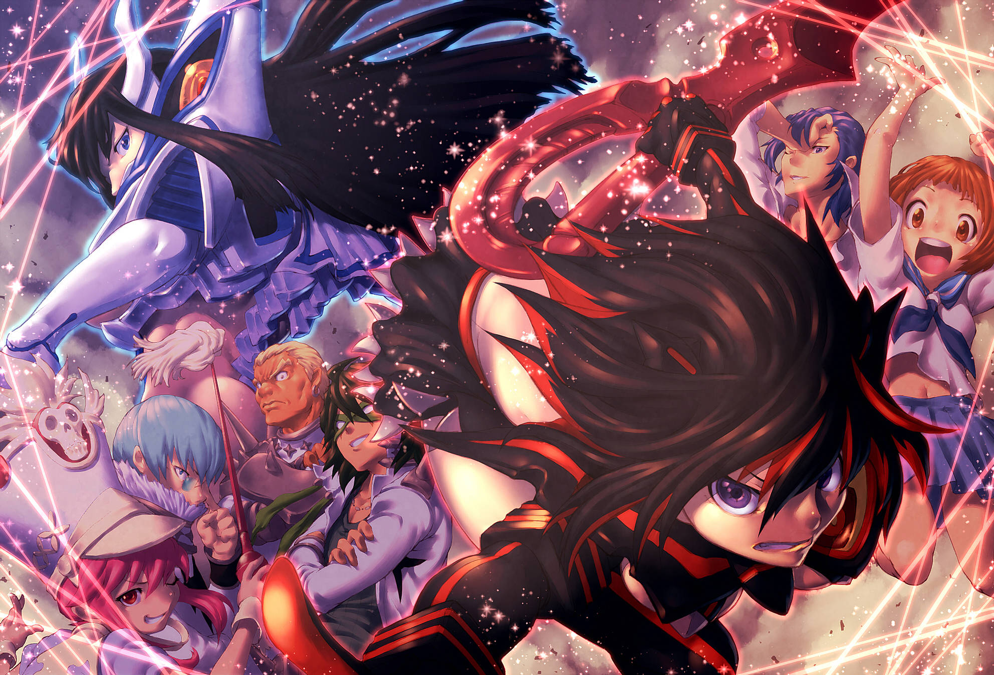 Kill La Kill, Senketsu, red and blue costumes, Full HD Desktop Wallpaper
