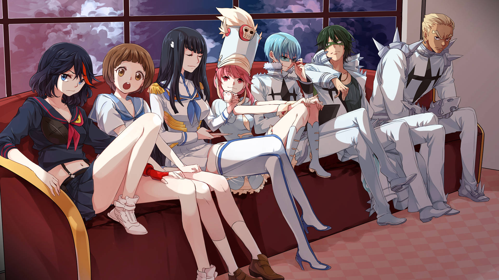 Kill La Kill, anime characters, red sofa, Full HD Desktop Wallpaper