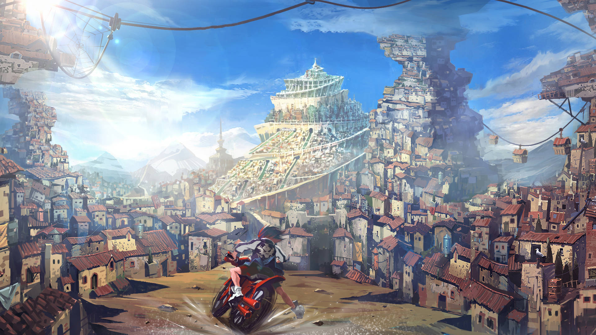 Kill La Kill, red motorcycle, sunlit, Full HD Desktop Wallpaper