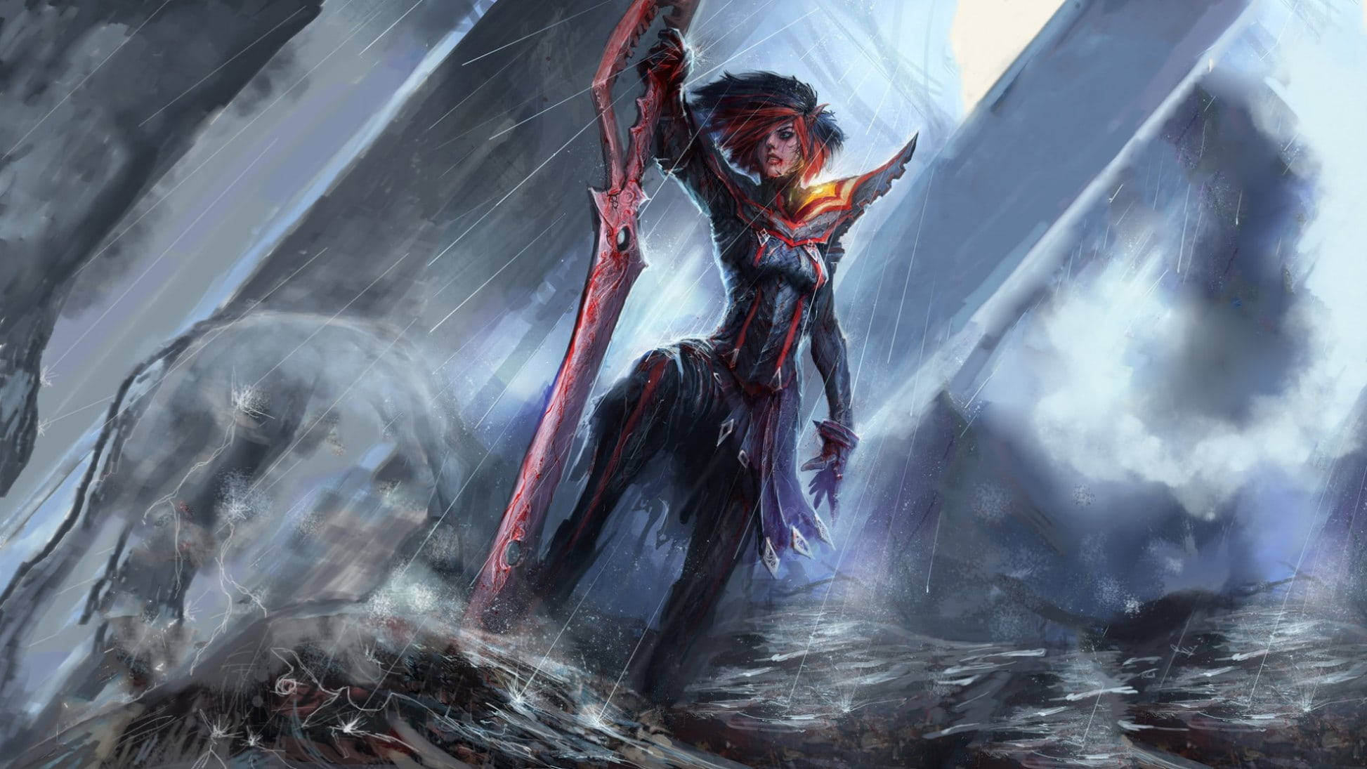 Kill La Kill, red hair, glowing armor, Full HD Desktop Wallpaper