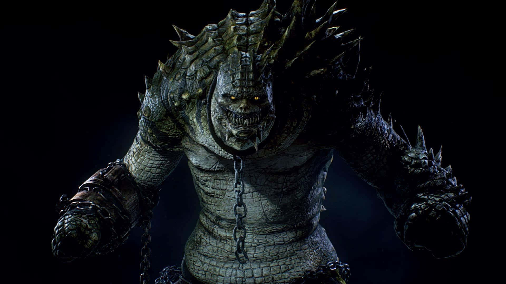 Killer Croc, spiked monster, glowing yellow eyes, Full HD Desktop Wallpaper