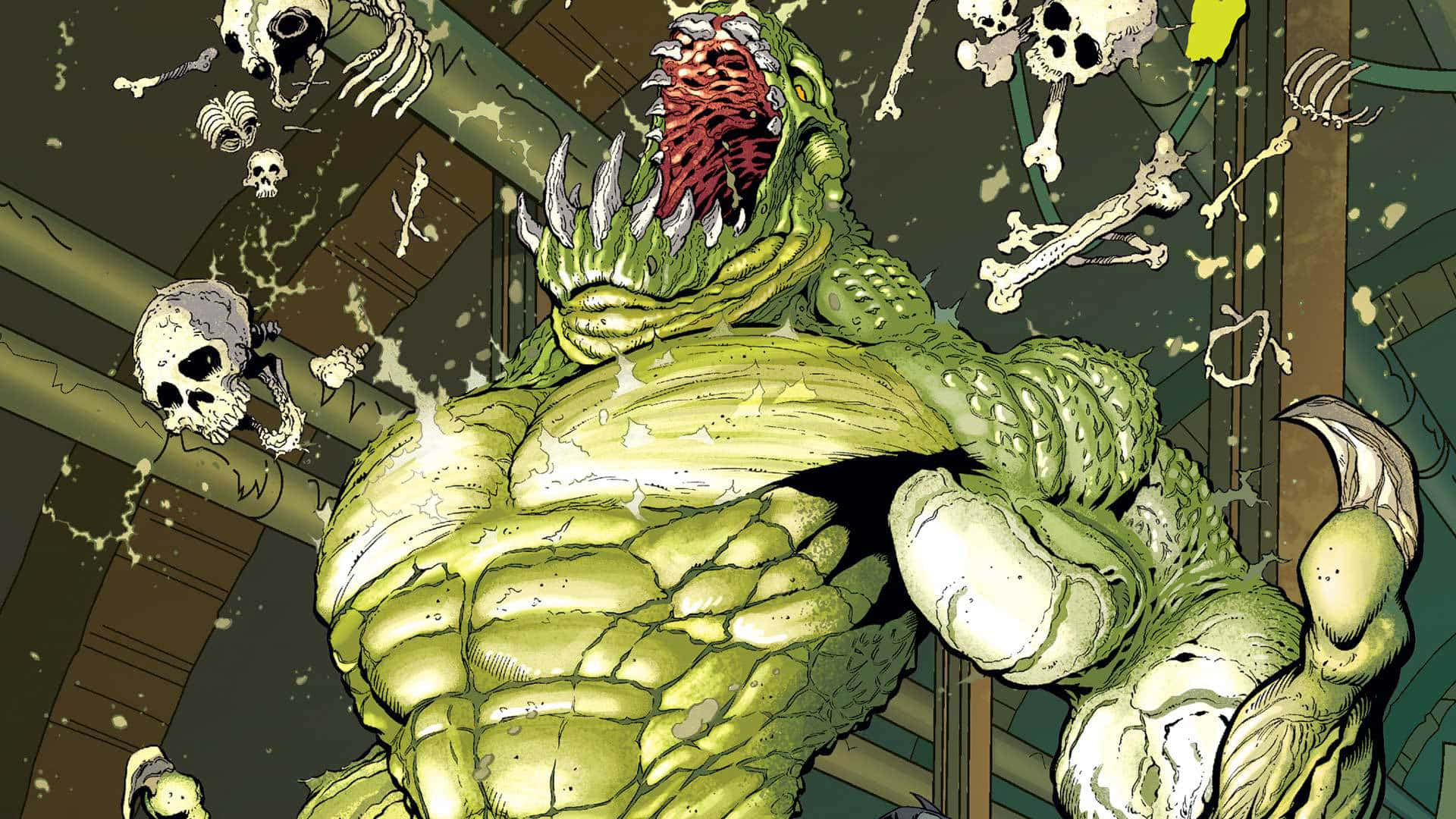 Killer Croc, green reptilian creature, sharp teeth, Full HD Desktop Wallpaper