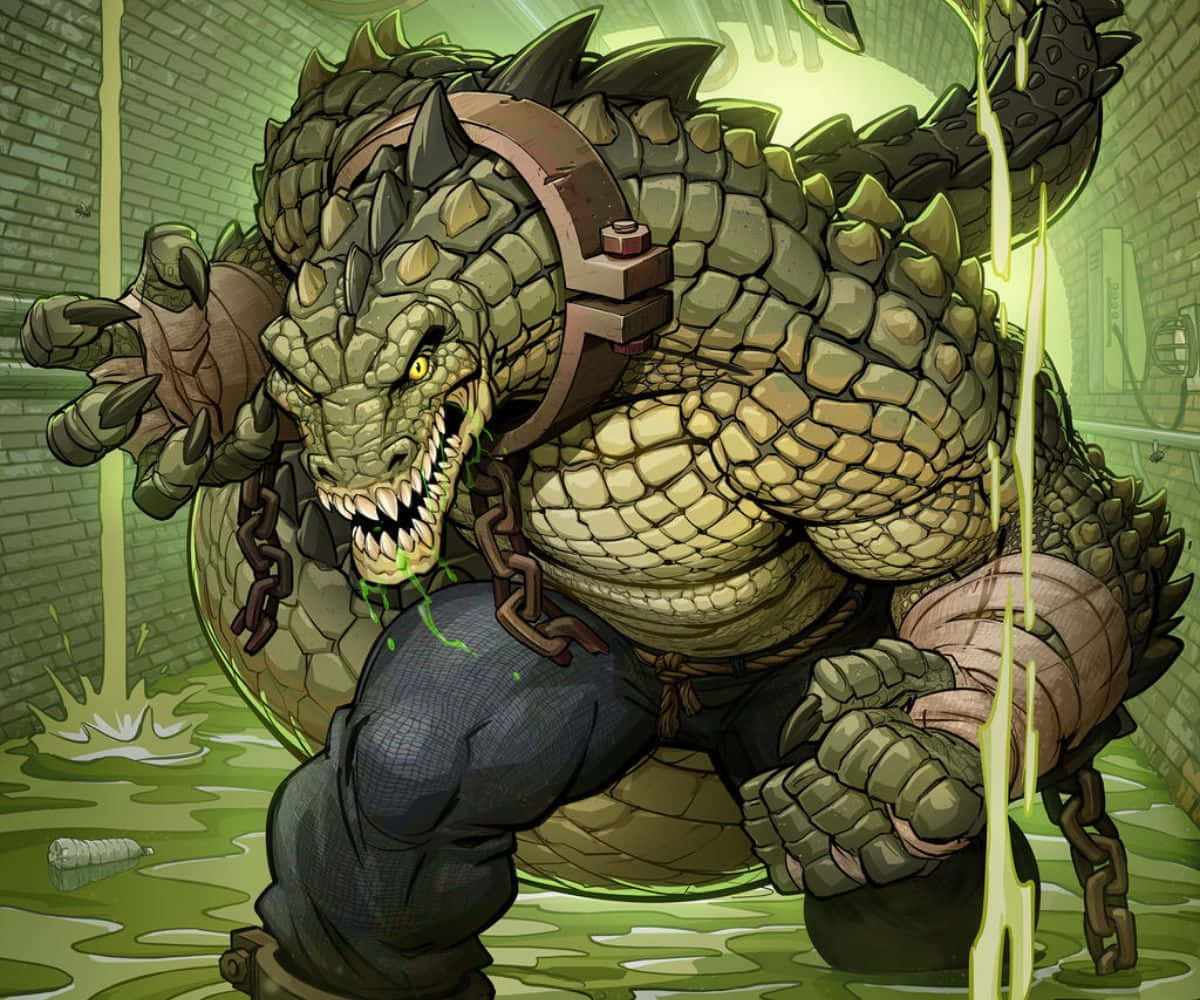 Killer Croc, glowing yellow eyes, green slime, SD Desktop Wallpaper