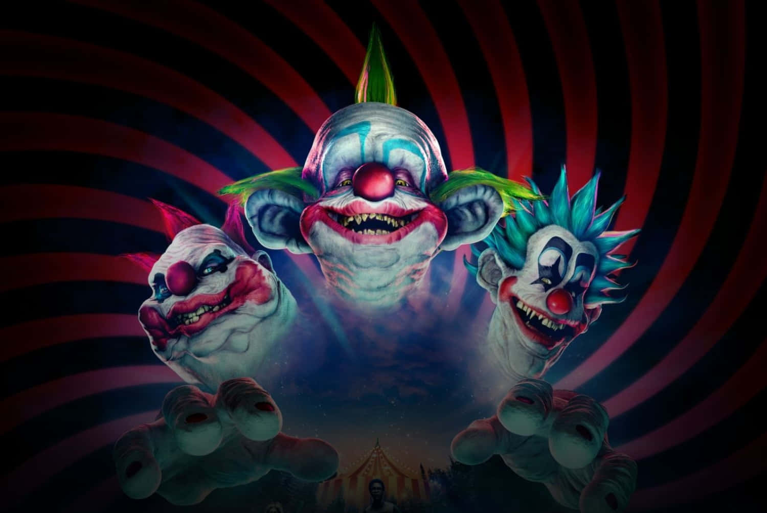 Killer Klowns from Outer Space, clowns, red and black vortex, HD Desktop Wallpaper