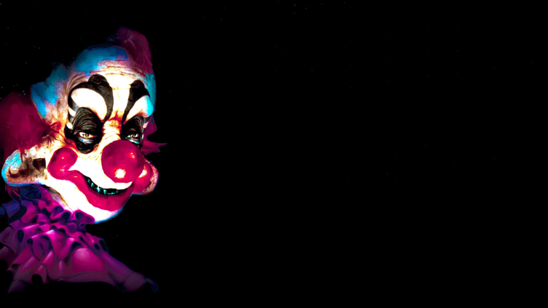 Killer Klowns From Outer Space, glowing red nose, sharp teeth, Full HD Desktop Wallpaper