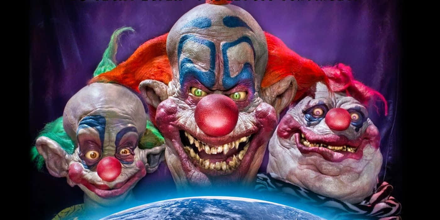 Killer Klowns From Outer Space, glowing blue planet, dark purple backdrop, HD Desktop Wallpaper